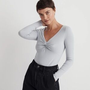 NWOT Madewell Teal Twist-Front Long Sleeve Top